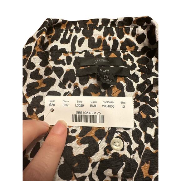 NWT J Crew Womens Button Shirt Leopard Print Linen Blend Slim Fit Size 12 - Picture 5 of 7